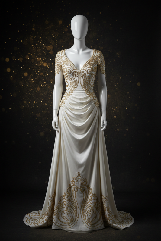 Luxury White & Gold Evening Gown