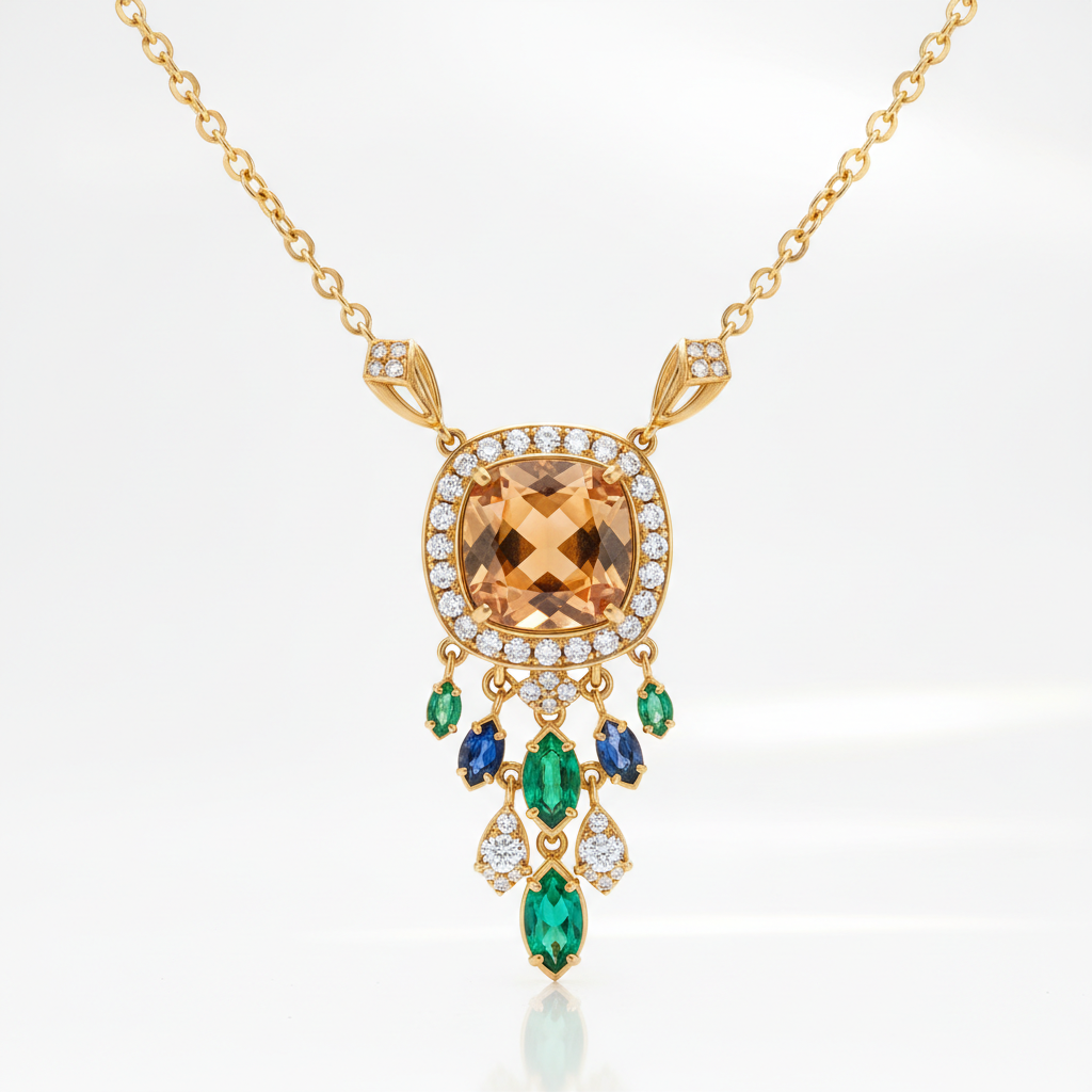 Luxury gold jewelry with sparkling gemstones