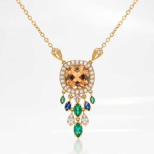 Luxury gold jewelry with sparkling gemstones